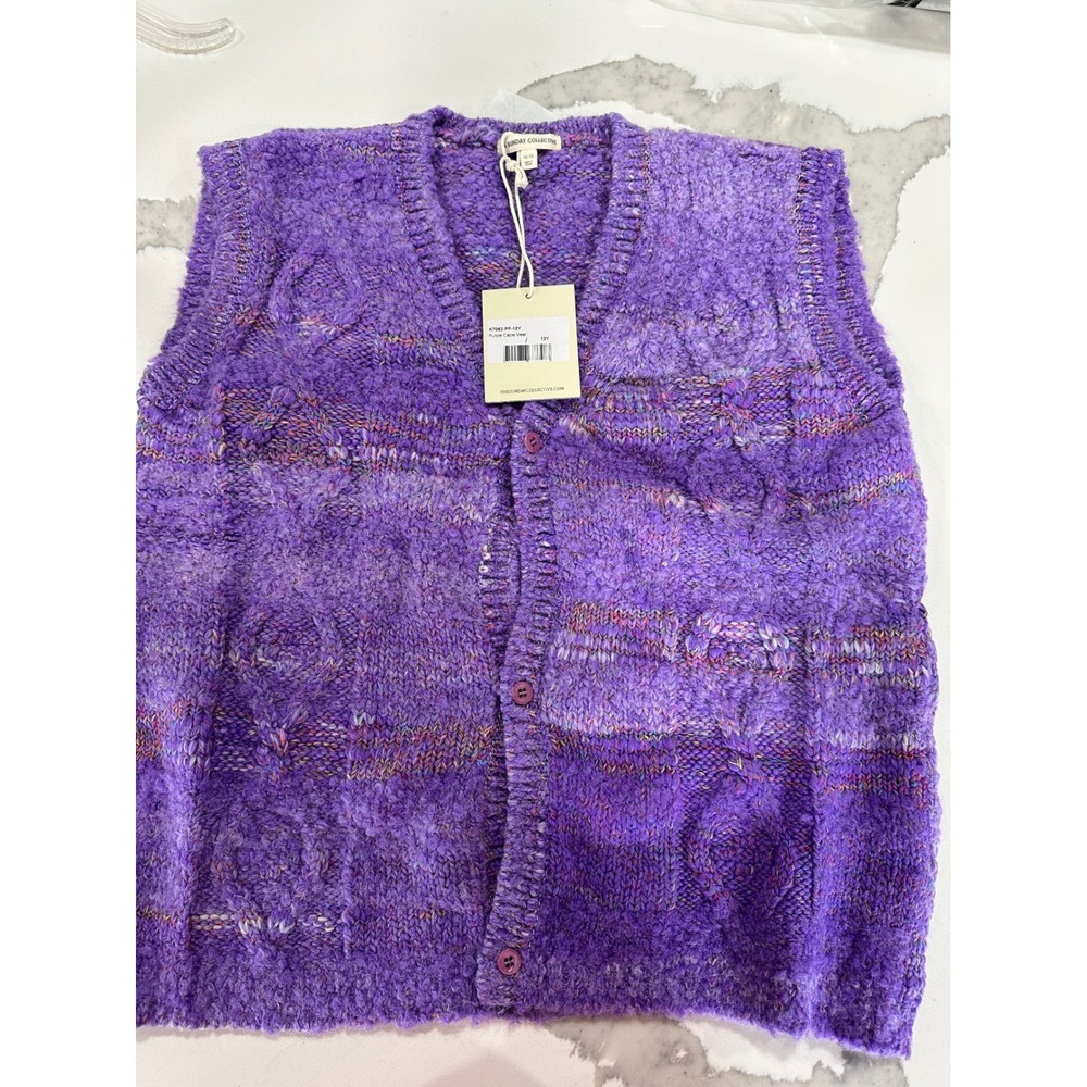 The Sunday Collective Kids Purple Cable Knit Vest Wool Alpaca Blend Size 12Y NWT